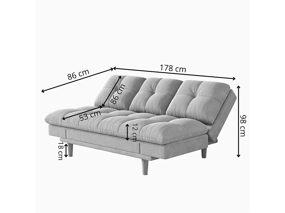 Canapé convertible et modulable 3 places en tissu gris clair KALMAR