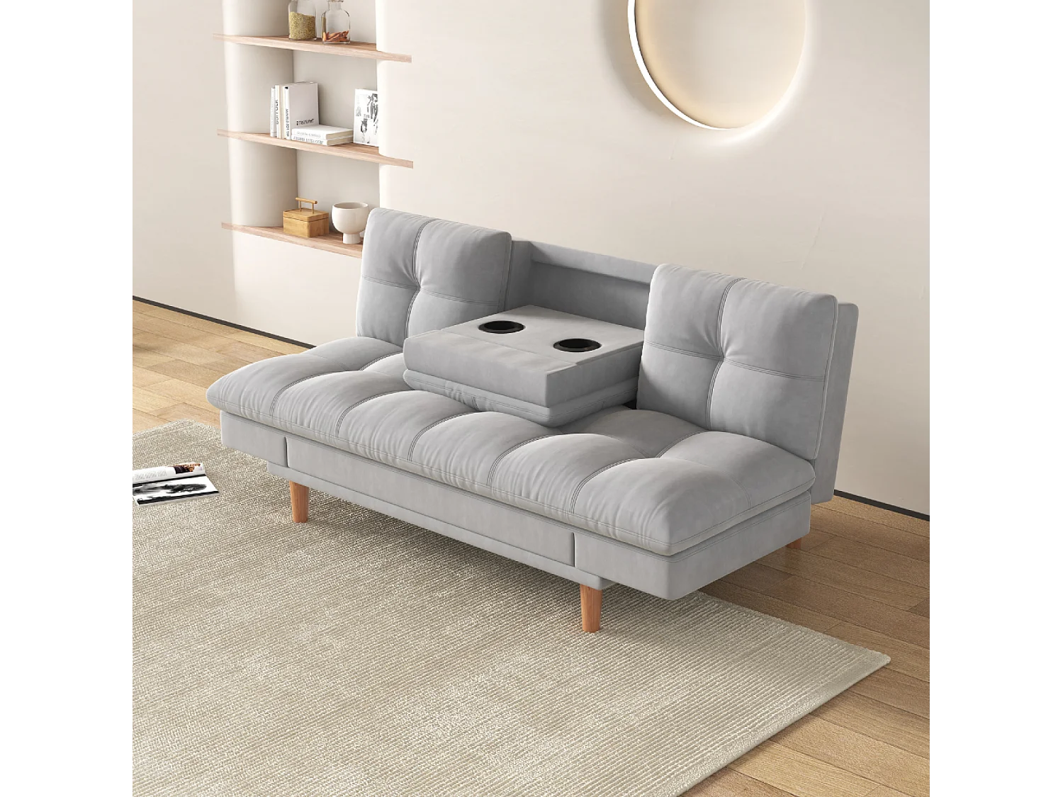 Canapé convertible et modulable 3 places en tissu gris clair KALMAR