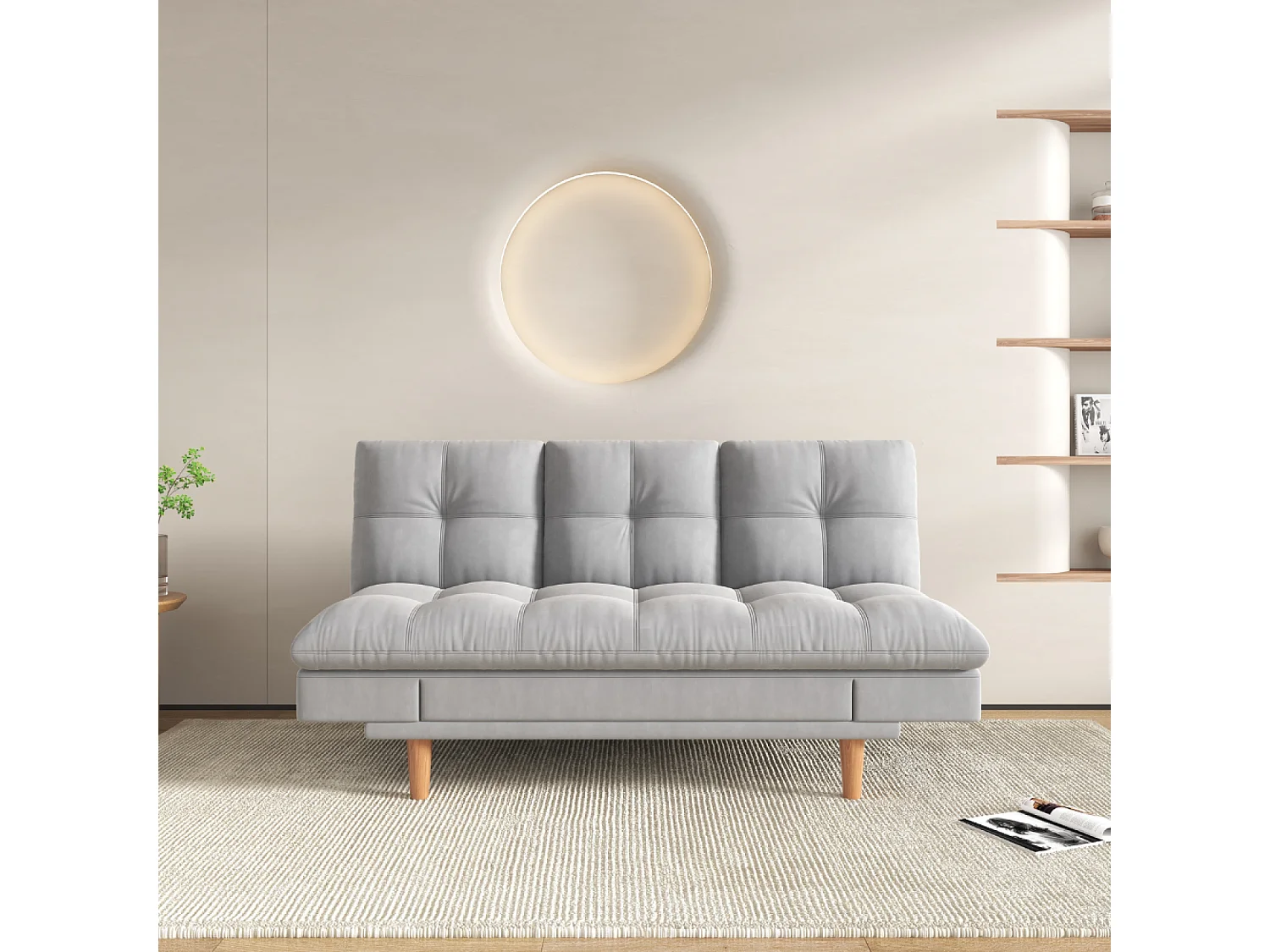 Canapé convertible et modulable 3 places en tissu gris clair KALMAR