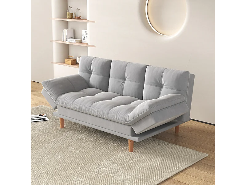 Canapé convertible et modulable 3 places en tissu gris clair KALMAR