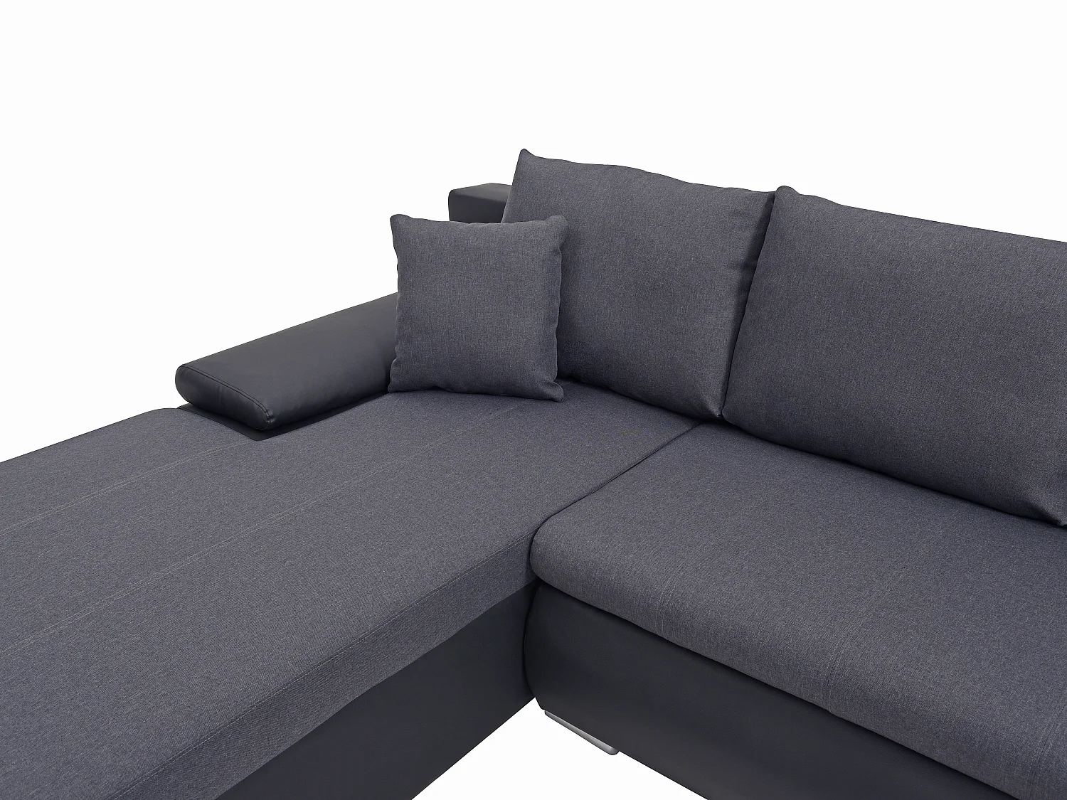 Vänstexters soffgrupp vänster hörnsoffa panoramiskutomvandlingsbar i konstläder och tyg svart och antracitegrå kantig DAKOTA II
