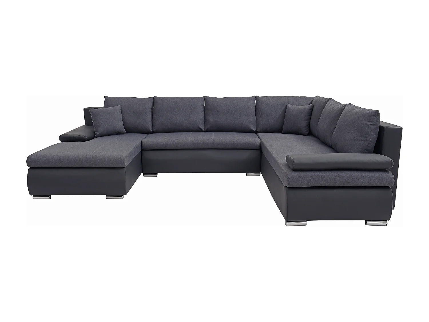 Vänstexters soffgrupp vänster hörnsoffa panoramiskutomvandlingsbar i konstläder och tyg svart och antracitegrå kantig DAKOTA II