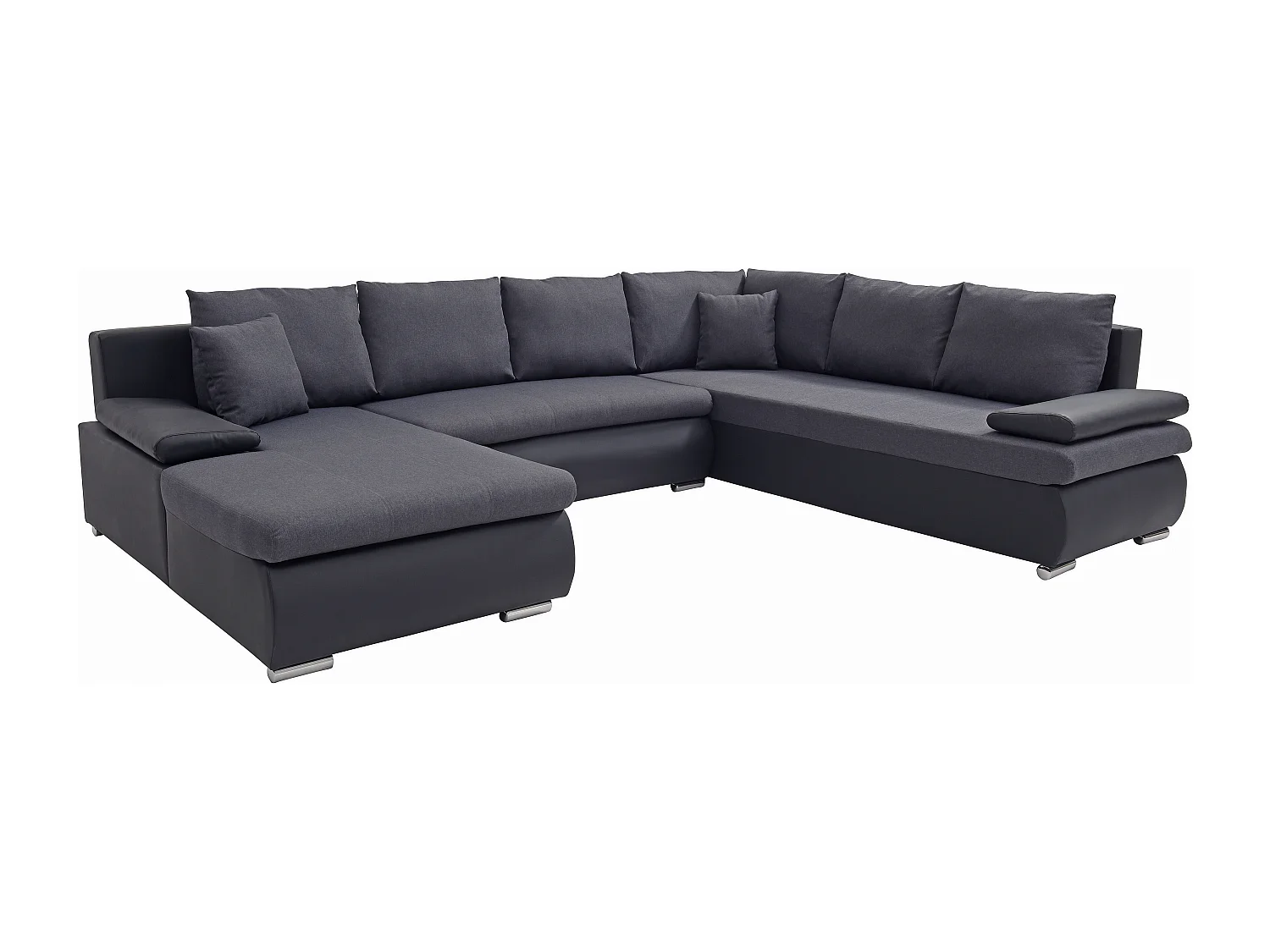 Vänstexters soffgrupp vänster hörnsoffa panoramiskutomvandlingsbar i konstläder och tyg svart och antracitegrå kantig DAKOTA II
