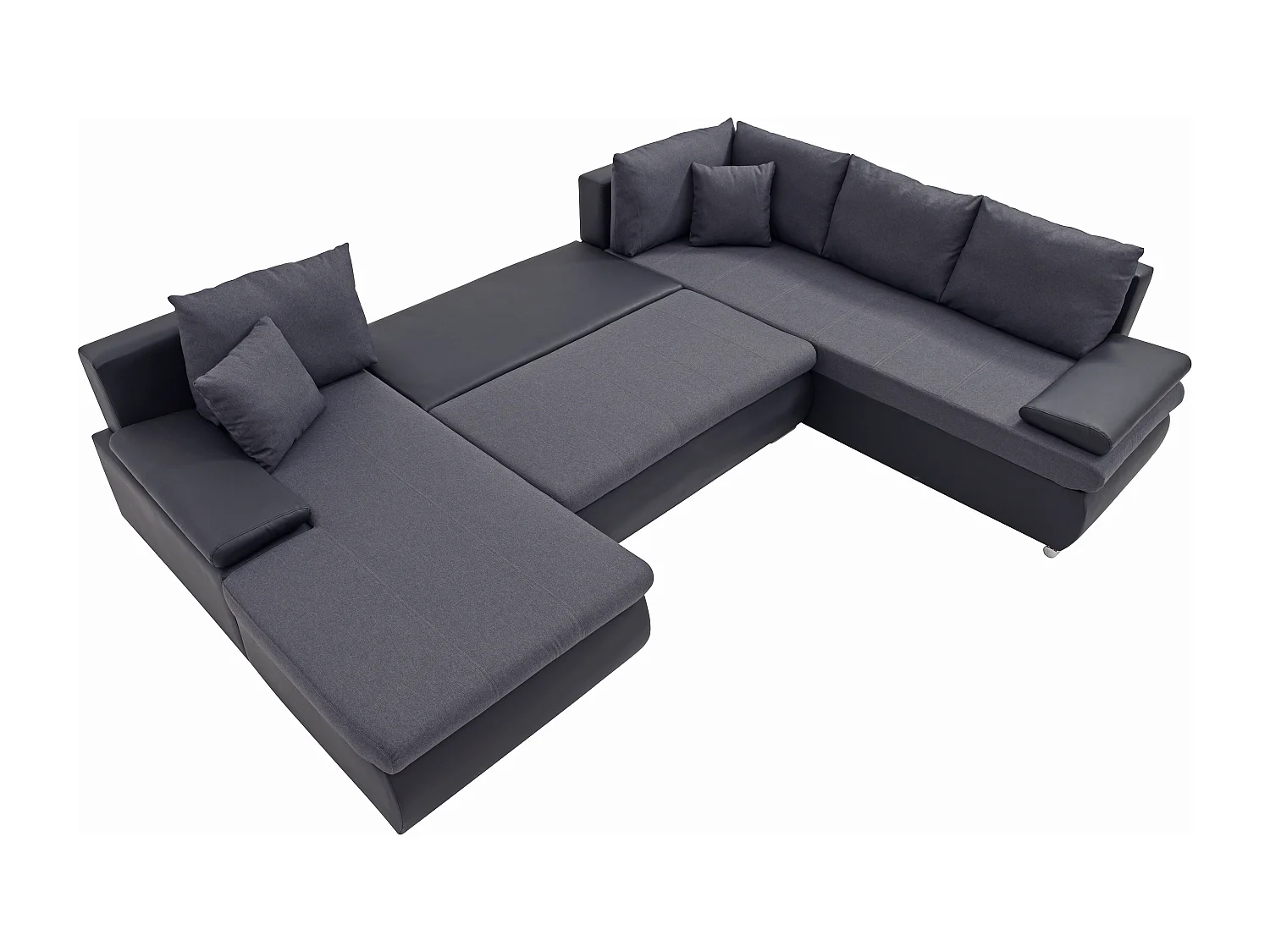 Vänstexters soffgrupp vänster hörnsoffa panoramiskutomvandlingsbar i konstläder och tyg svart och antracitegrå kantig DAKOTA II