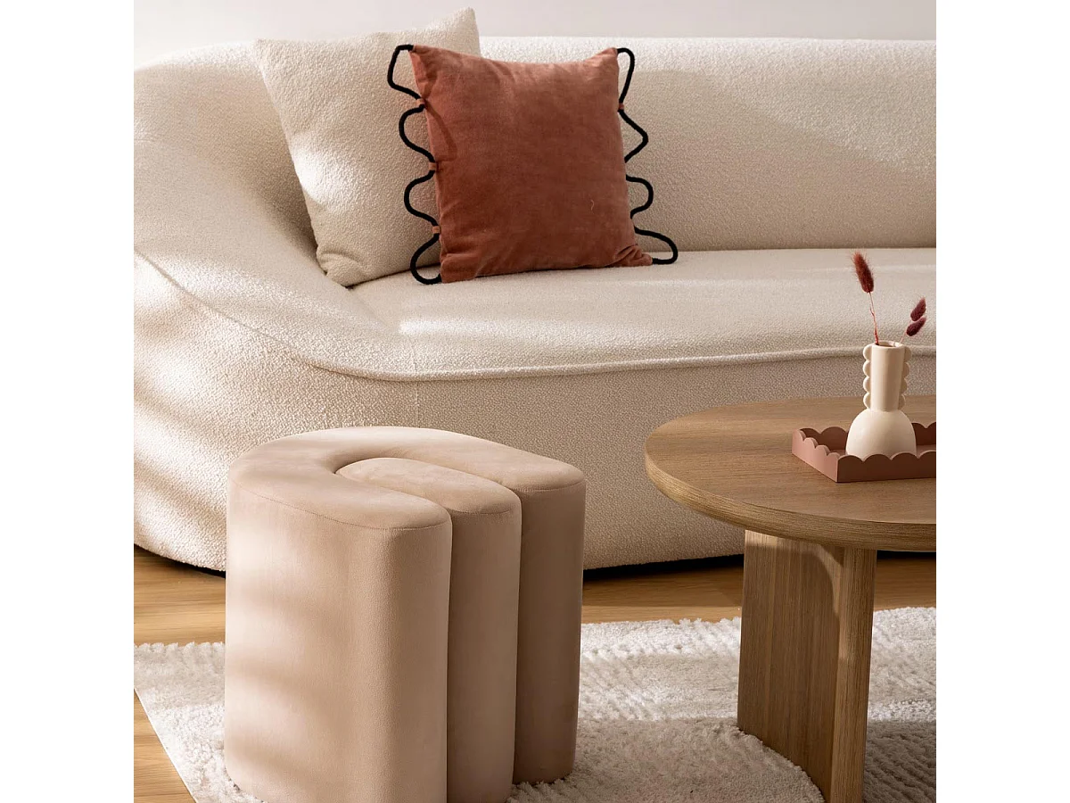 Pouf en Velours Beige marron glacé 39.5 x H 40.5 cm