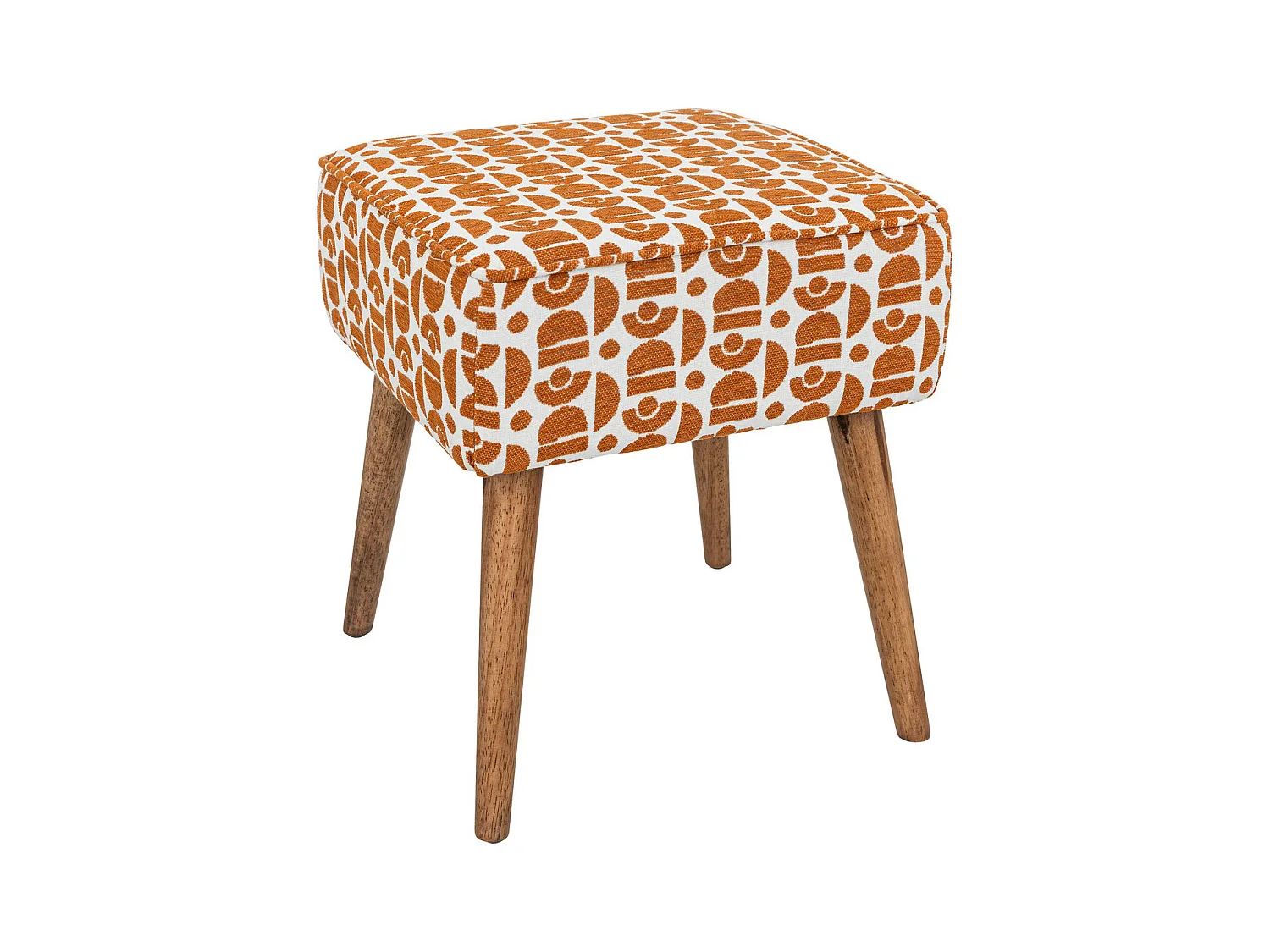 Tabouret d'appoint en bois et tissu chenille Ambre orange et blanc