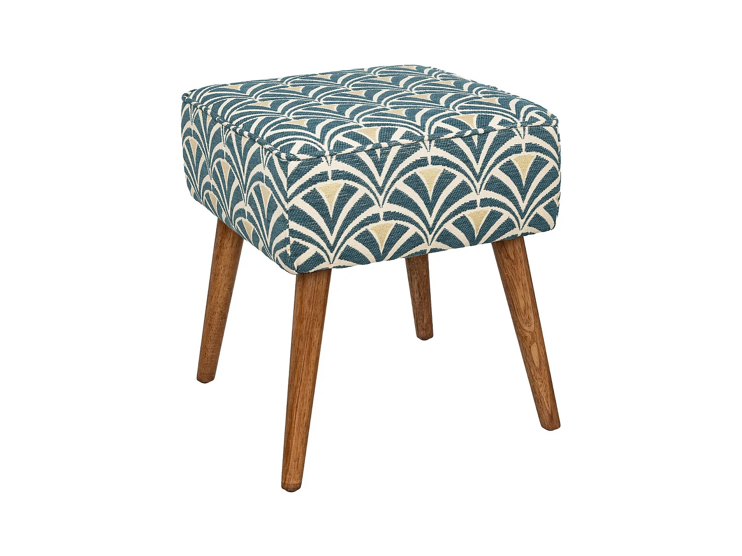 Tabouret d'appoint en bois et tissu chenille Bleu et blanc