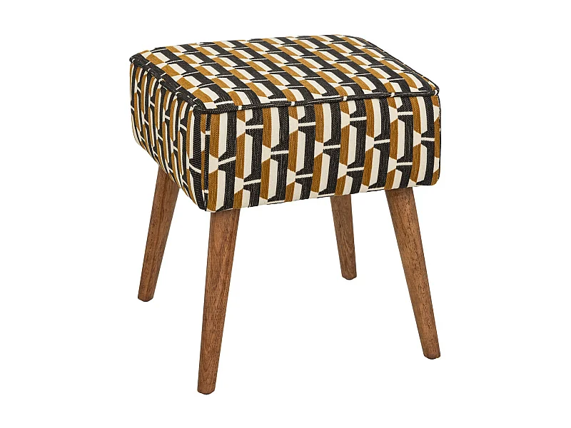Tabouret d'appoint en bois et tissu chenille Noir, Jaune ocre et Blanc