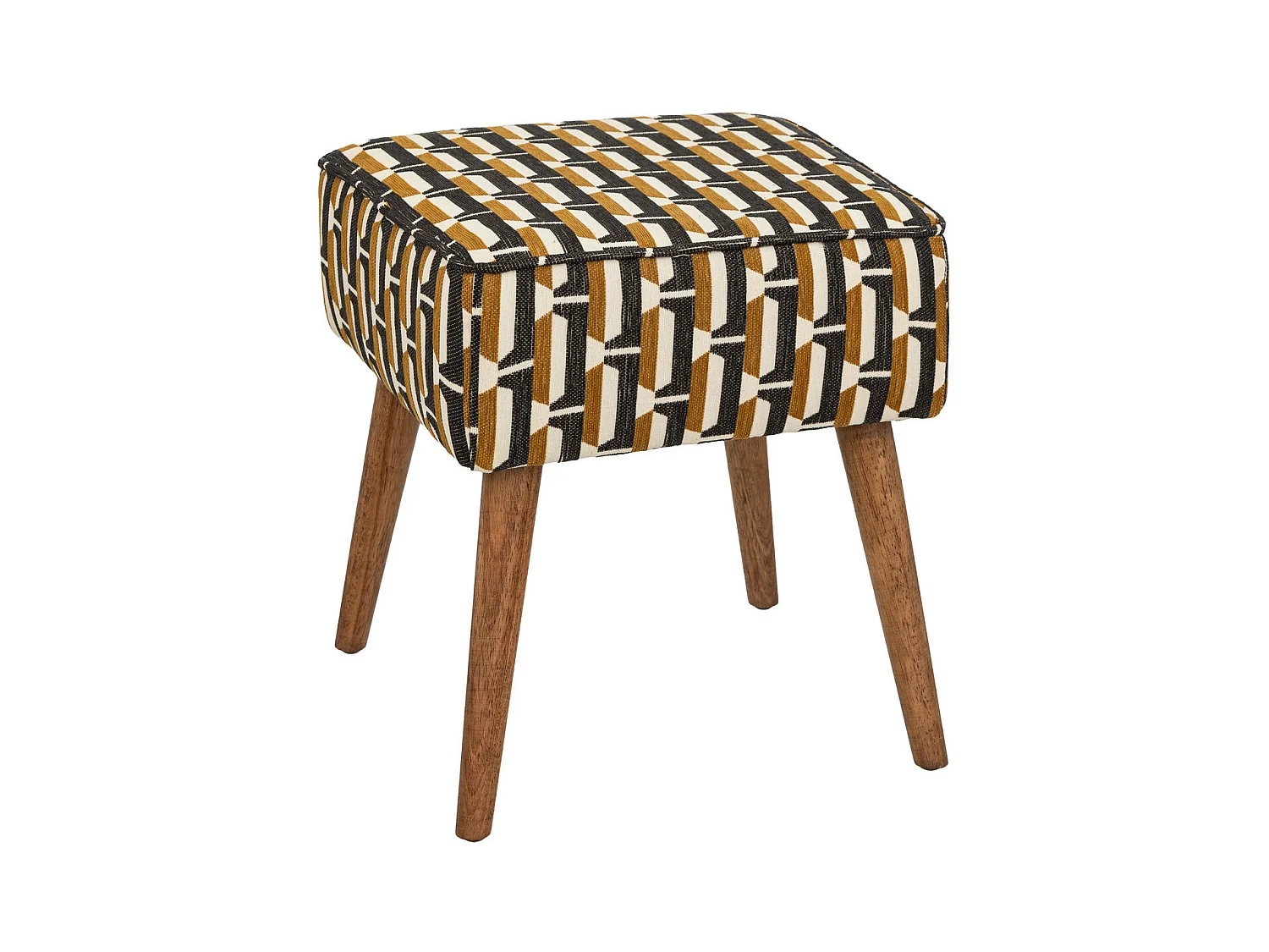 Tabouret d'appoint en bois et tissu chenille Noir, Jaune ocre et Blanc