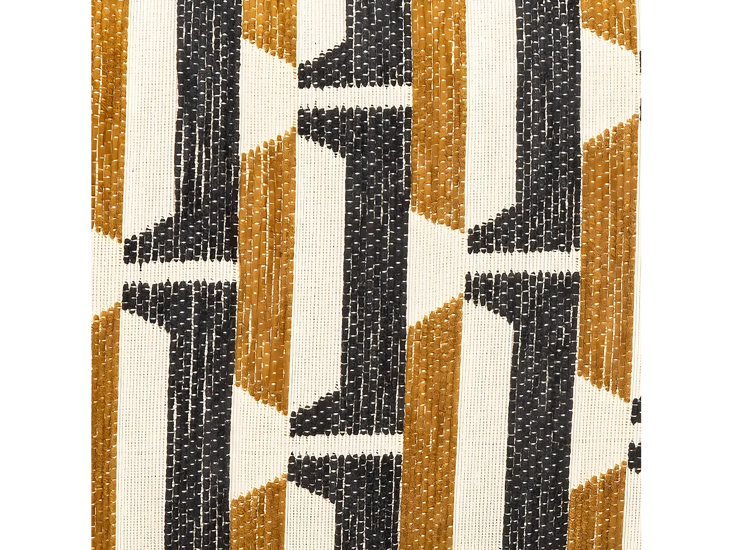 Tabouret d'appoint en bois et tissu chenille Noir, Jaune ocre et Blanc