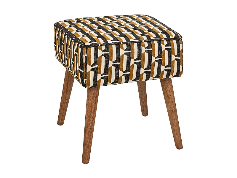 Tabouret d'appoint en bois et tissu chenille Noir, Jaune ocre et Blanc