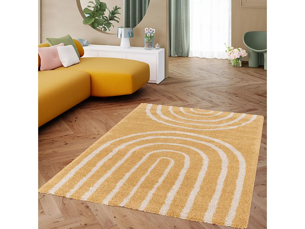Victoria III - Tapis contemporain à motif géométrique -  Jaune moutarde - 160x230cm