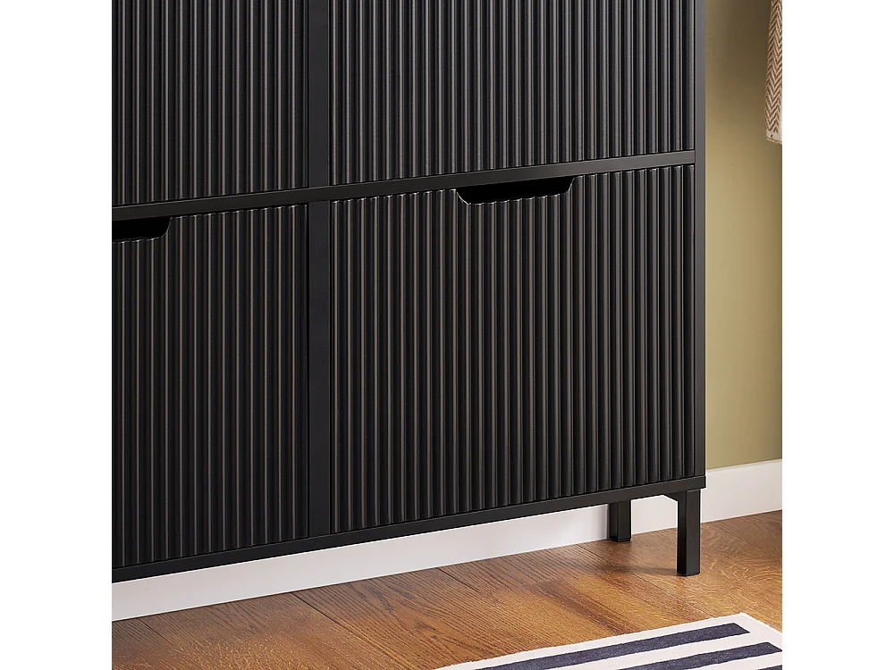 SoBuy Schoenenkast Schoenenkast Schoenenopberger 4 draaideuren, Entreekast Schoenenopbergdoos, 100 x 19 x 91cm, Zwart, FSR177-L-SCH