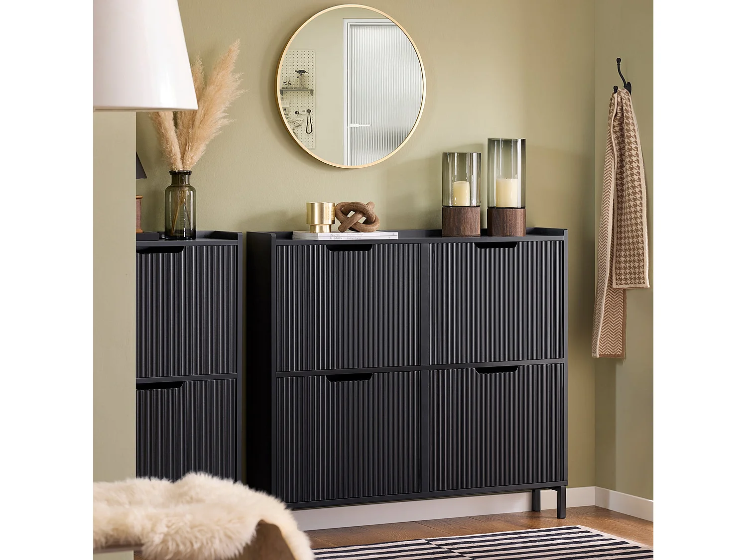 SoBuy Schoenenkast Schoenenkast Schoenenopberger 4 draaideuren, Entreekast Schoenenopbergdoos, 100 x 19 x 91cm, Zwart, FSR177-L-SCH