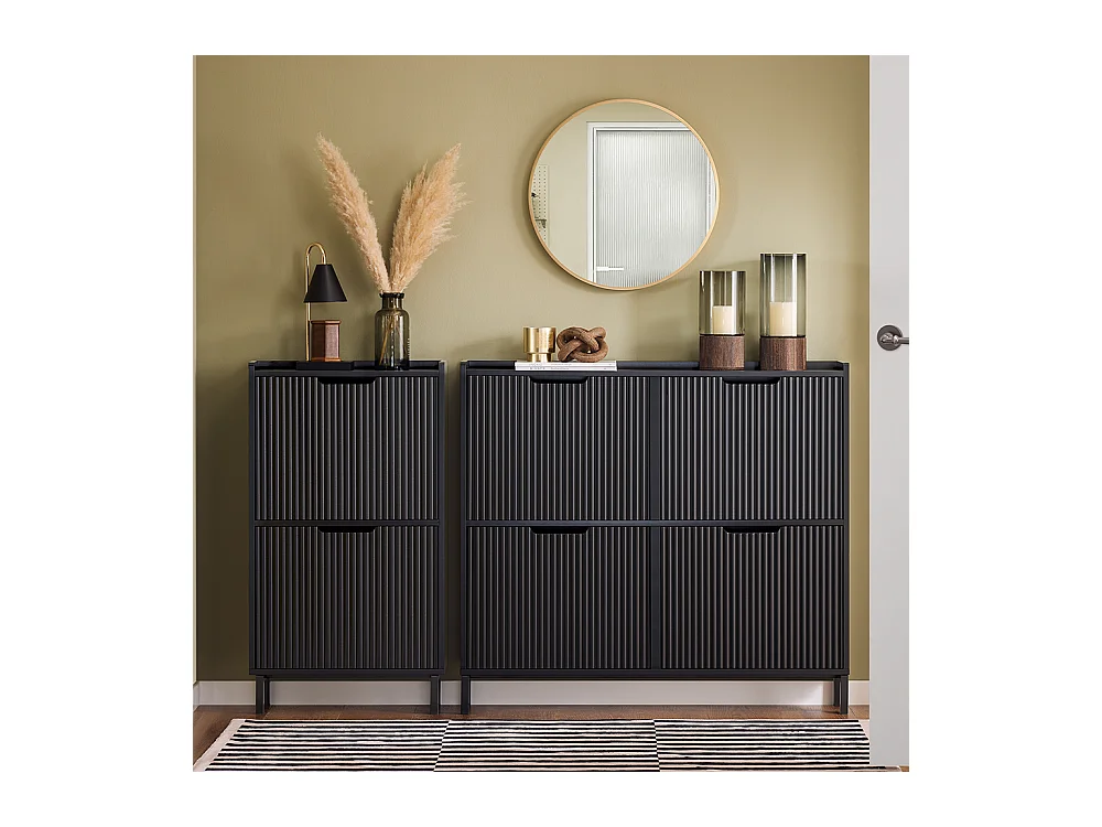 SoBuy Mobiletto portascarpe con 4 ribalte Mobile ingresso salvaspazio Regolabili Nero 100x19x91cm FSR177-L-SCH