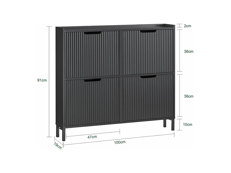 SoBuy Mobiletto portascarpe con 4 ribalte Mobile ingresso salvaspazio Regolabili Nero 100x19x91cm FSR177-L-SCH