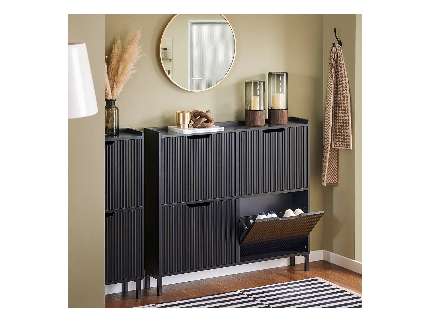 SoBuy Mobiletto portascarpe con 4 ribalte Mobile ingresso salvaspazio Regolabili Nero 100x19x91cm FSR177-L-SCH