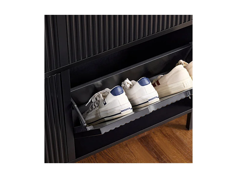 SoBuy Mobiletto portascarpe con 4 ribalte Mobile ingresso salvaspazio Regolabili Nero 100x19x91cm FSR177-L-SCH