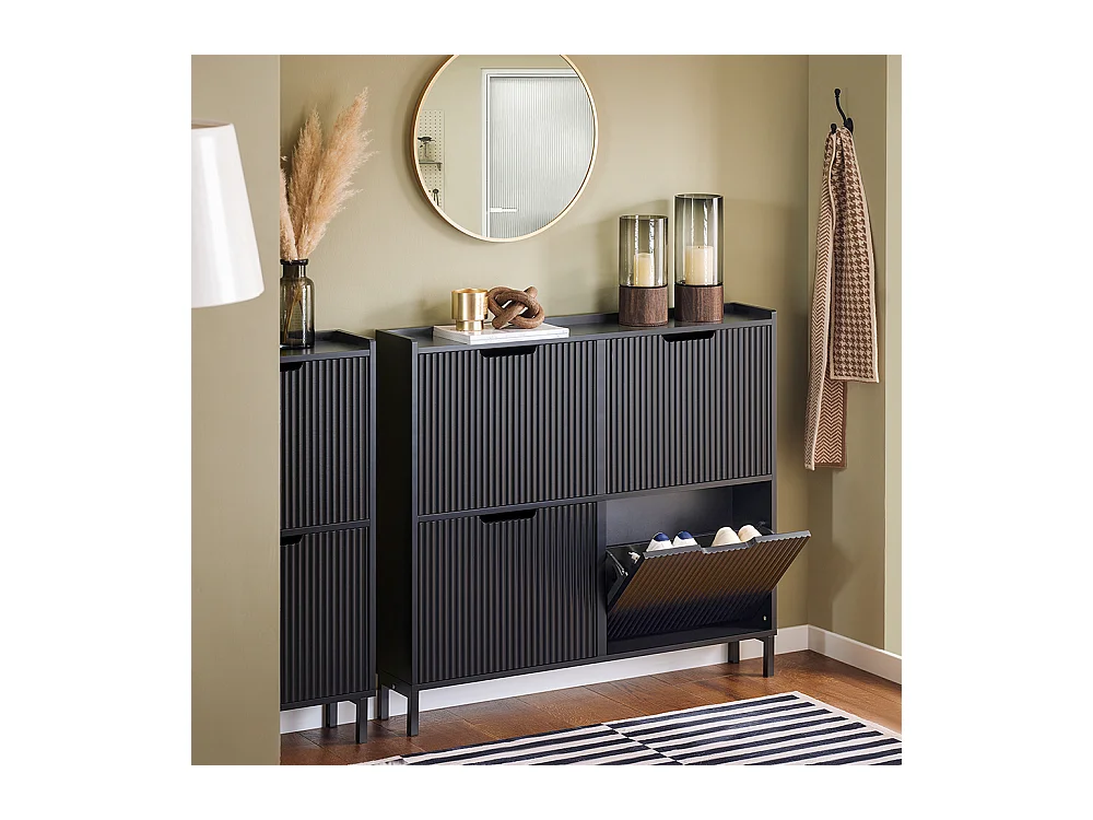 SoBuy Mobiletto portascarpe con 4 ribalte Mobile ingresso salvaspazio Regolabili Nero 100x19x91cm FSR177-L-SCH