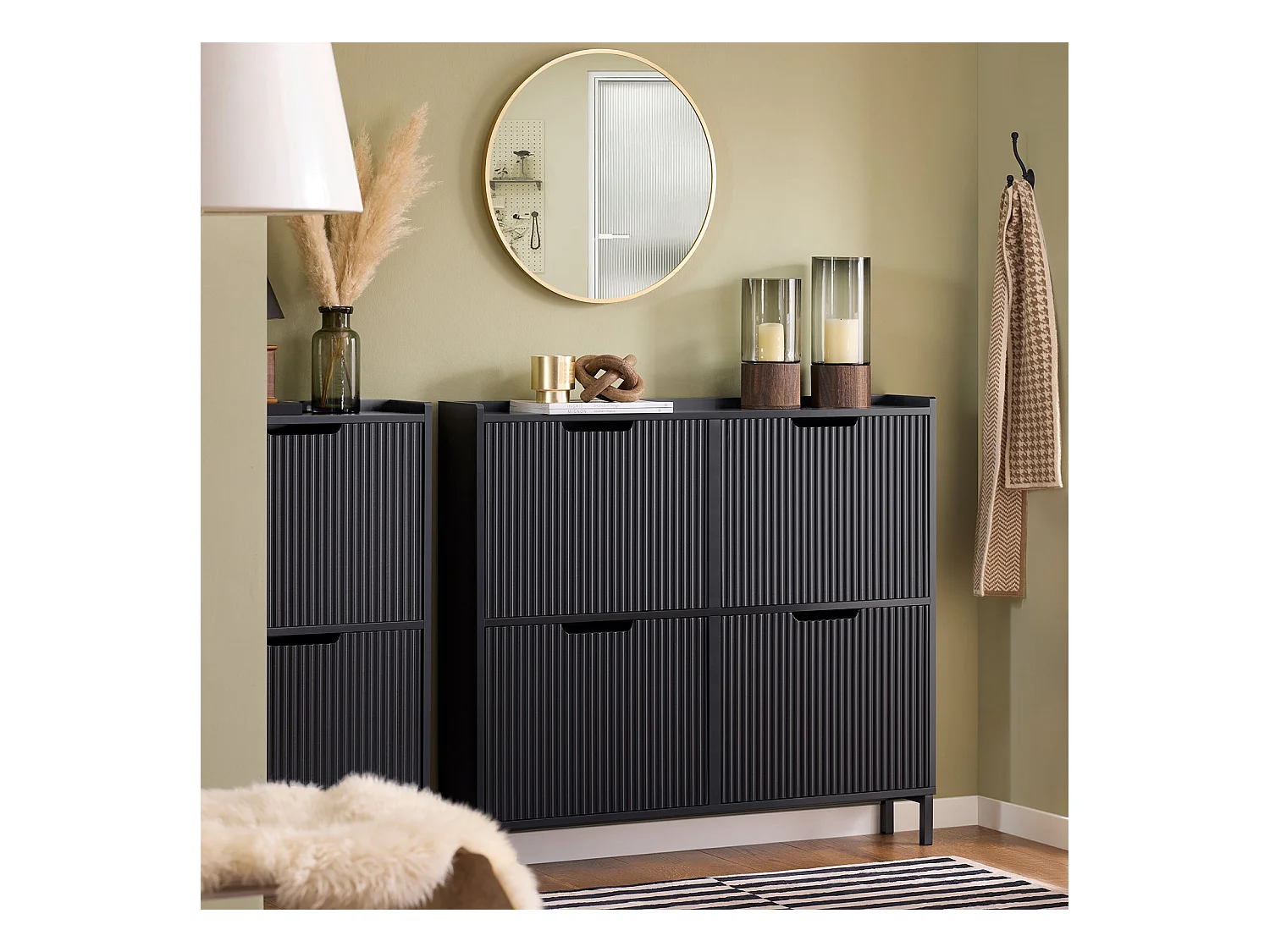 SoBuy Mobiletto portascarpe con 4 ribalte Mobile ingresso salvaspazio Regolabili Nero 100x19x91cm FSR177-L-SCH