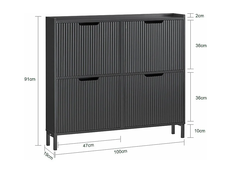 SoBuy FSR177-L-SCH Meuble à Chaussures Meuble Rangement Chaussures 4 Portes abattantes, Meuble d'Entrée Coffre Rangement pour Chaussures