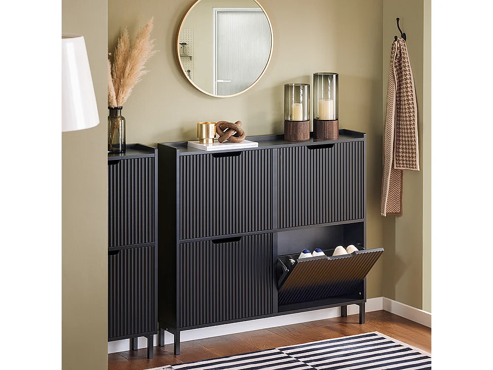 SoBuy FSR177-L-SCH Meuble à Chaussures Meuble Rangement Chaussures 4 Portes abattantes, Meuble d'Entrée Coffre Rangement pour Chaussures