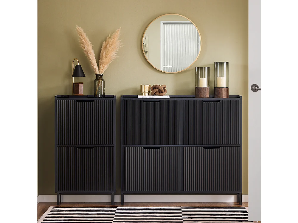 SoBuy FSR177-L-SCH Meuble à Chaussures Meuble Rangement Chaussures 4 Portes abattantes, Meuble d'Entrée Coffre Rangement pour Chaussures