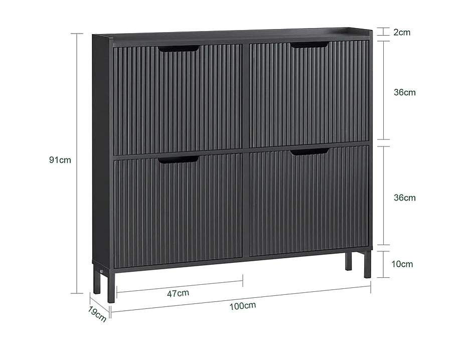 SoBuy FSR177-L-SCH Meuble à Chaussures Meuble Rangement Chaussures 4 Portes abattantes, Meuble d'Entrée Coffre Rangement pour Chaussures