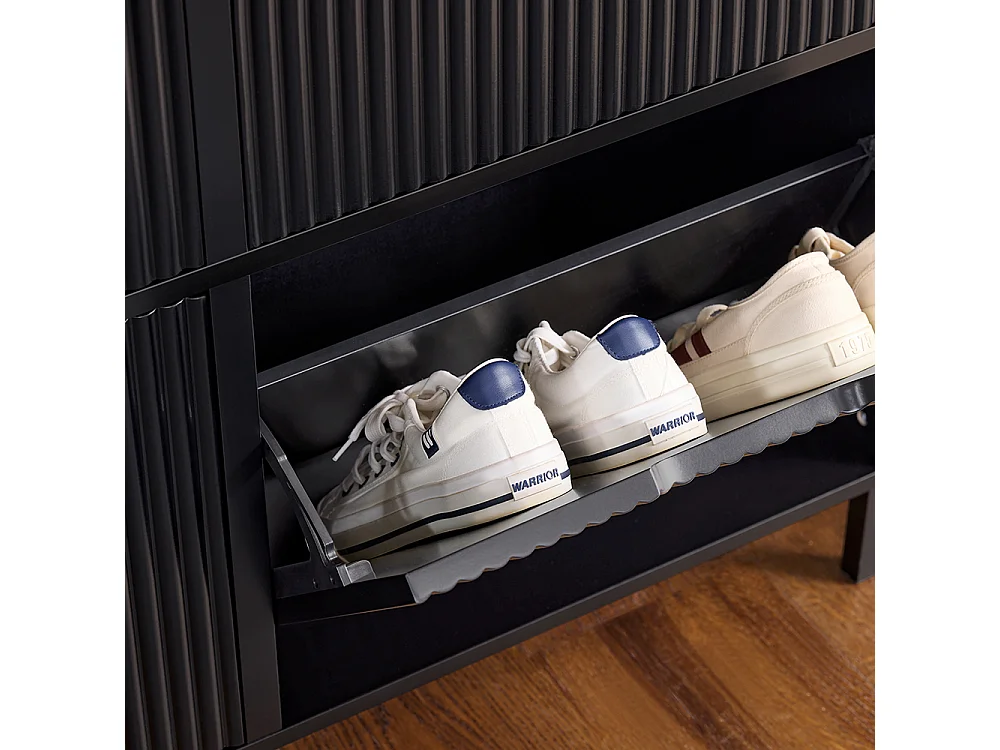 SoBuy FSR177-L-SCH Meuble à Chaussures Meuble Rangement Chaussures 4 Portes abattantes, Meuble d'Entrée Coffre Rangement pour Chaussures