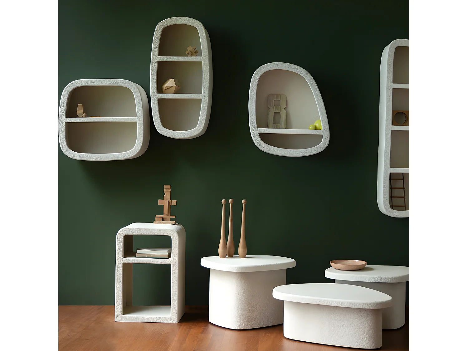 Veda - Etagère murale organique finition marbre recyclé 53x61cm - Ecru