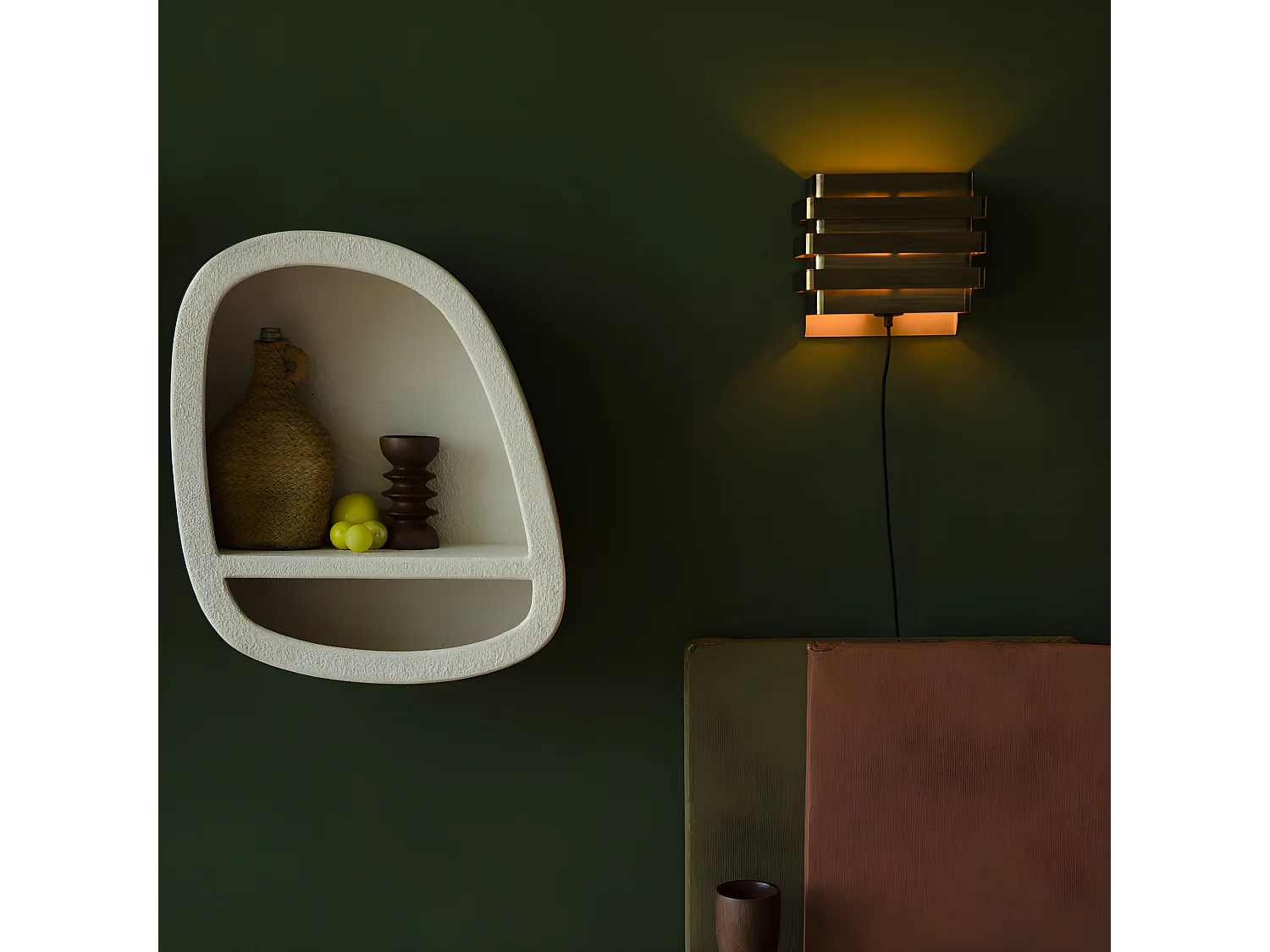 Veda - Etagère murale organique finition marbre recyclé 53x61cm - Ecru