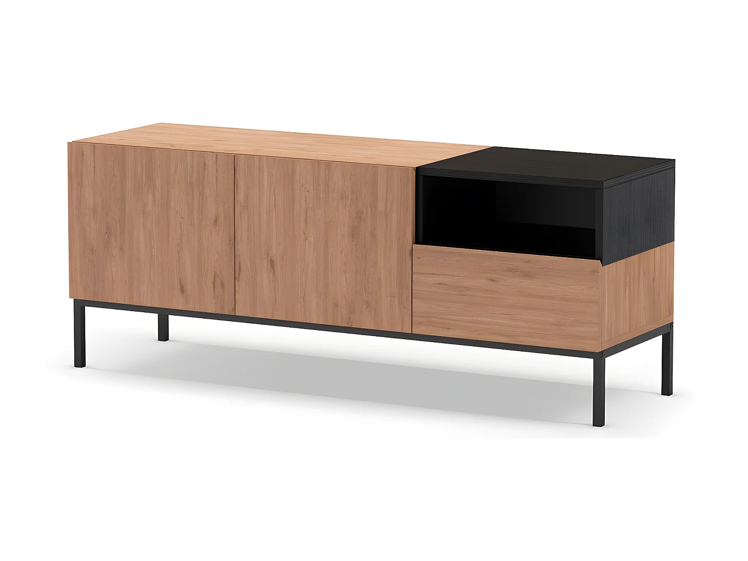 Austin - Meuble TV 2 portes 1 tiroir en bois et métal L140cm - Bois clair et noir