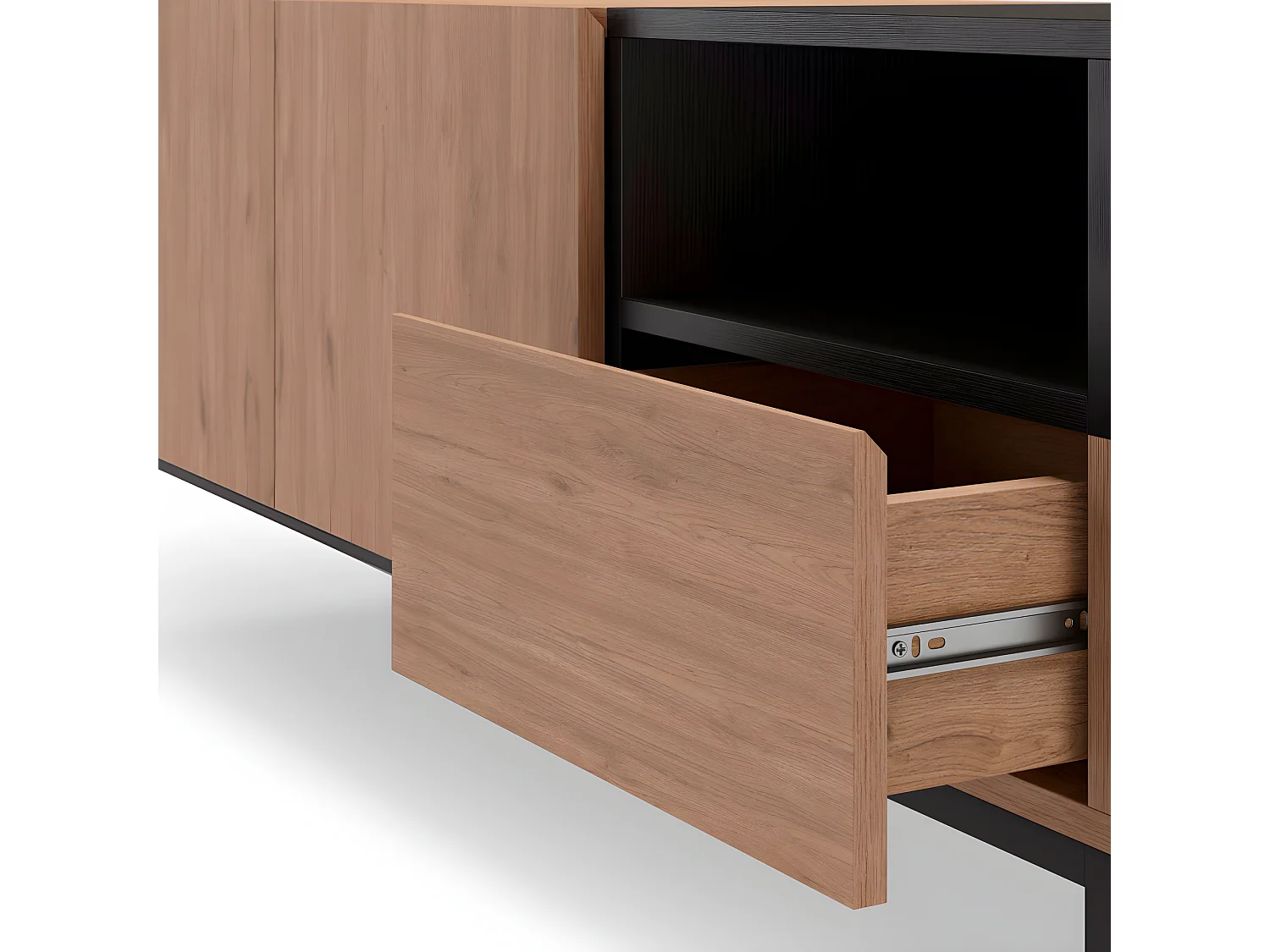 Austin - Meuble TV 2 portes 1 tiroir en bois et métal L140cm - Bois clair et noir