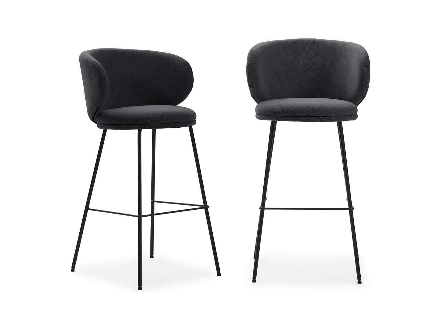 Kavel van 2 stoffen tabourets met lange metalen pieds 54x51 h88 cm