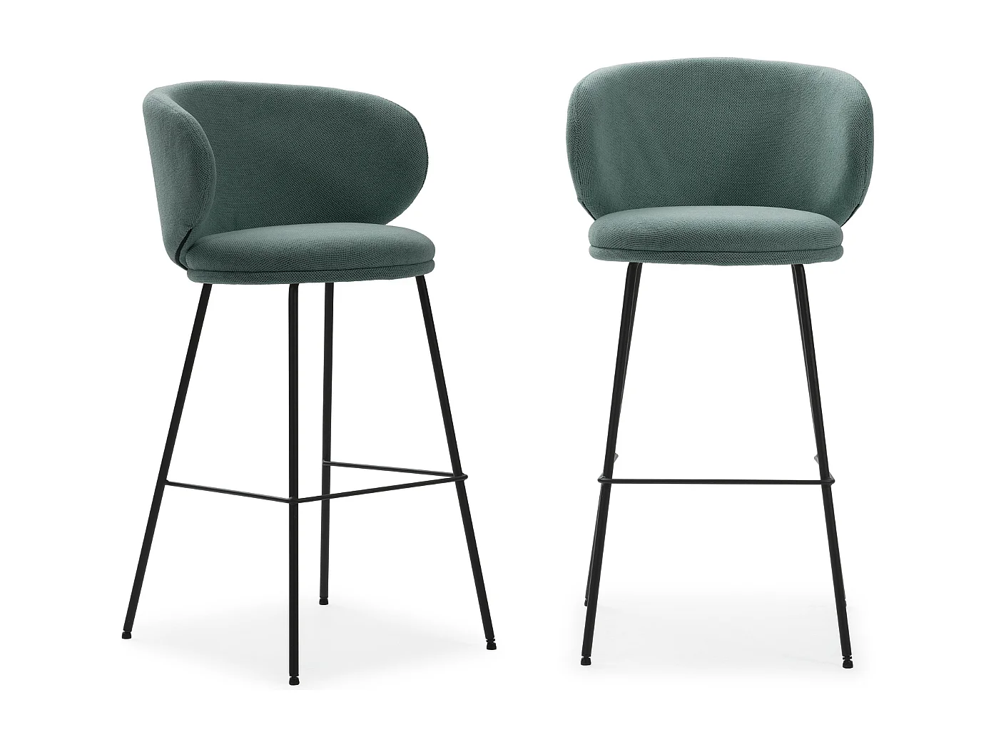 Kavel van 2 stoffen tabourets met lange metalen pieds 54x51 h88 cm