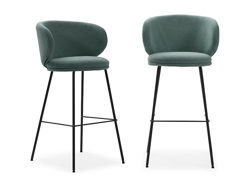 Kavel van 2 stoffen tabourets met lange metalen pieds 54x51 h88 cm