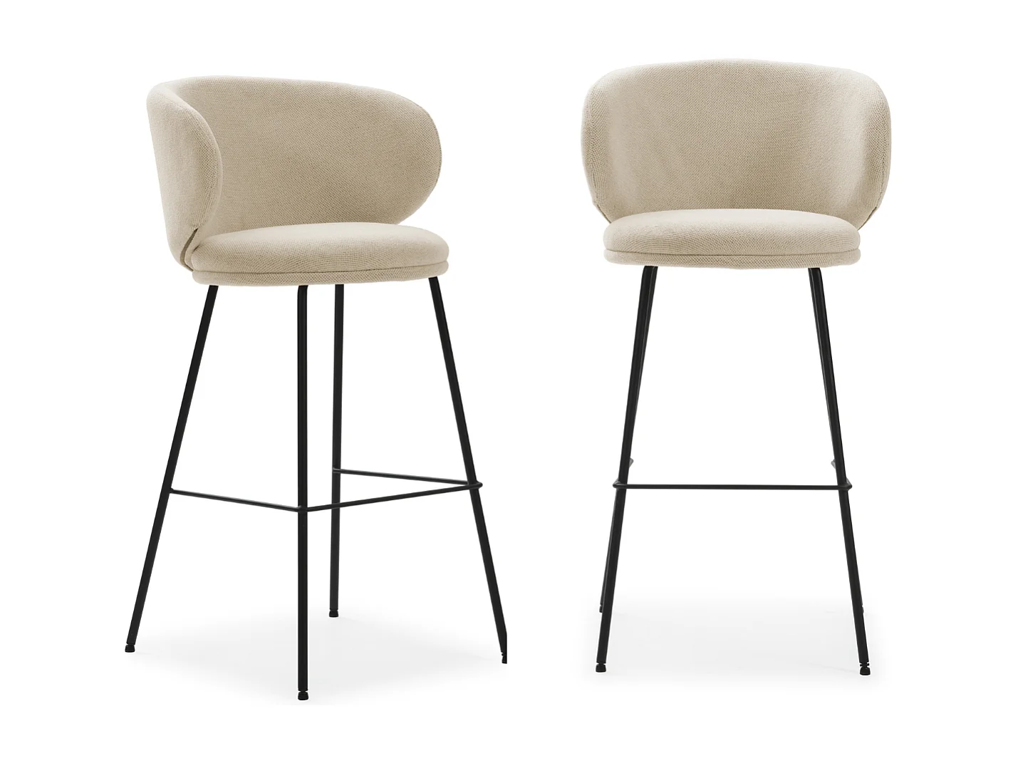 Kavel van 2 stoffen tabourets met lange metalen pieds 54x51 h88 cm