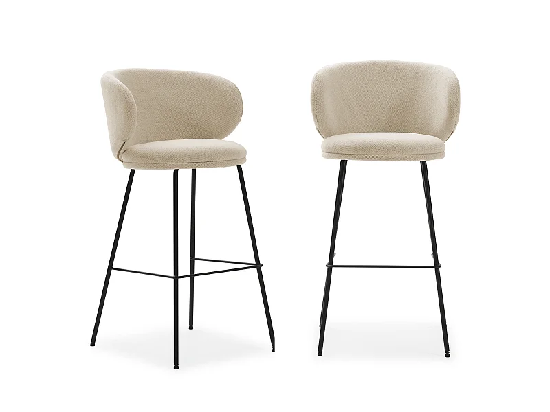 Kavel van 2 stoffen tabourets met lange metalen pieds 54x51 h88 cm