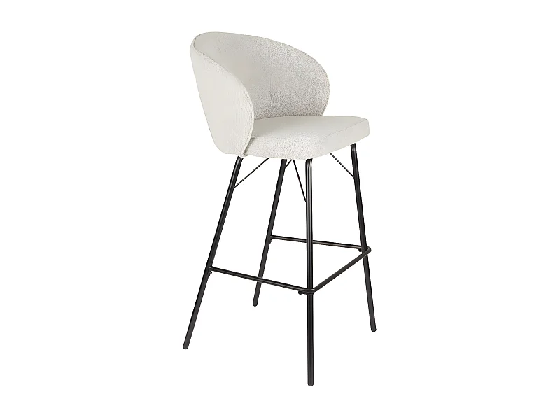 Joa - Lot de 2 tabourets de bar en tissu bouclette et métal H75cm - Écru