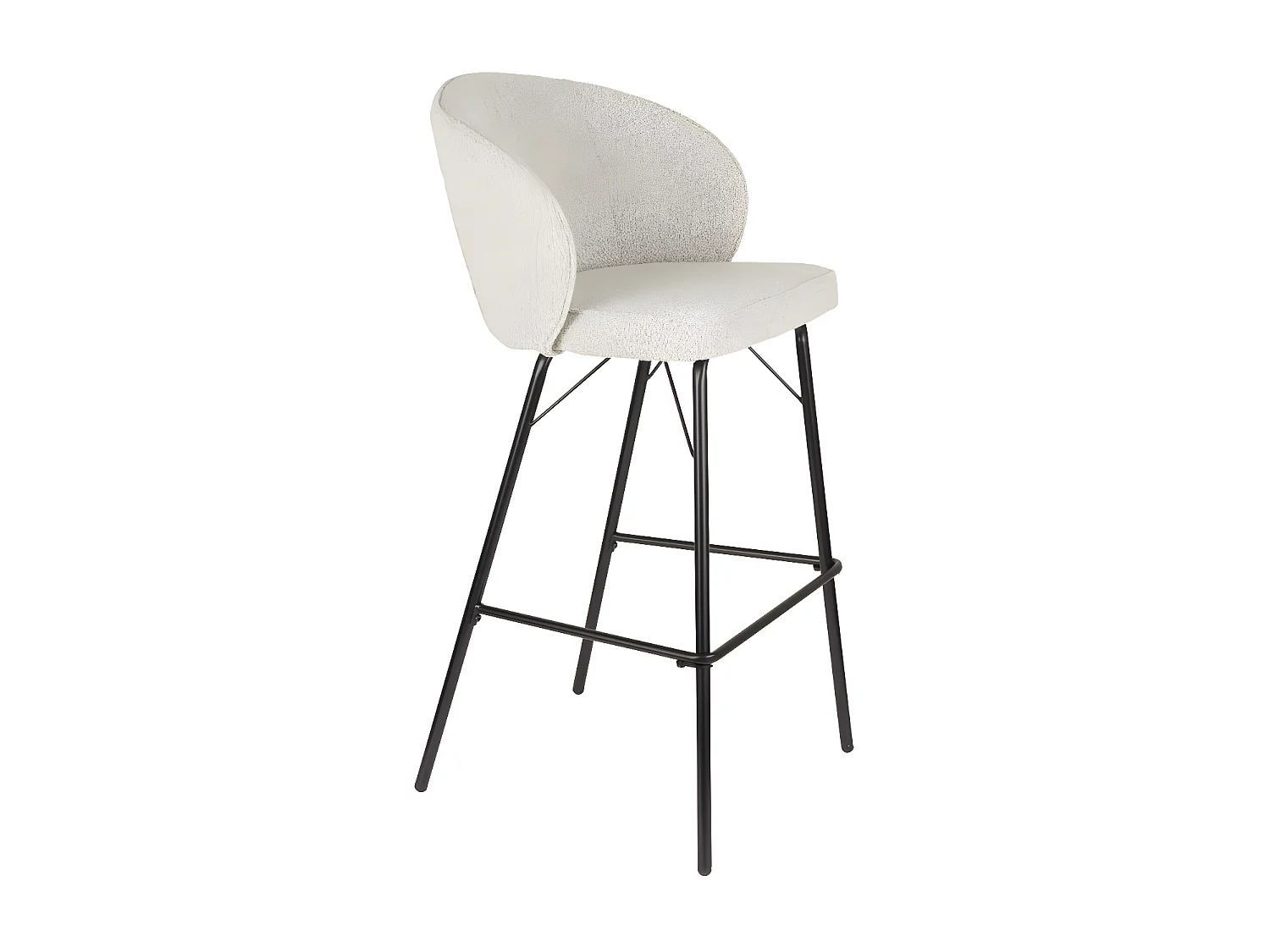 Joa - Lot de 2 tabourets de bar en tissu bouclette et métal H75cm - Écru