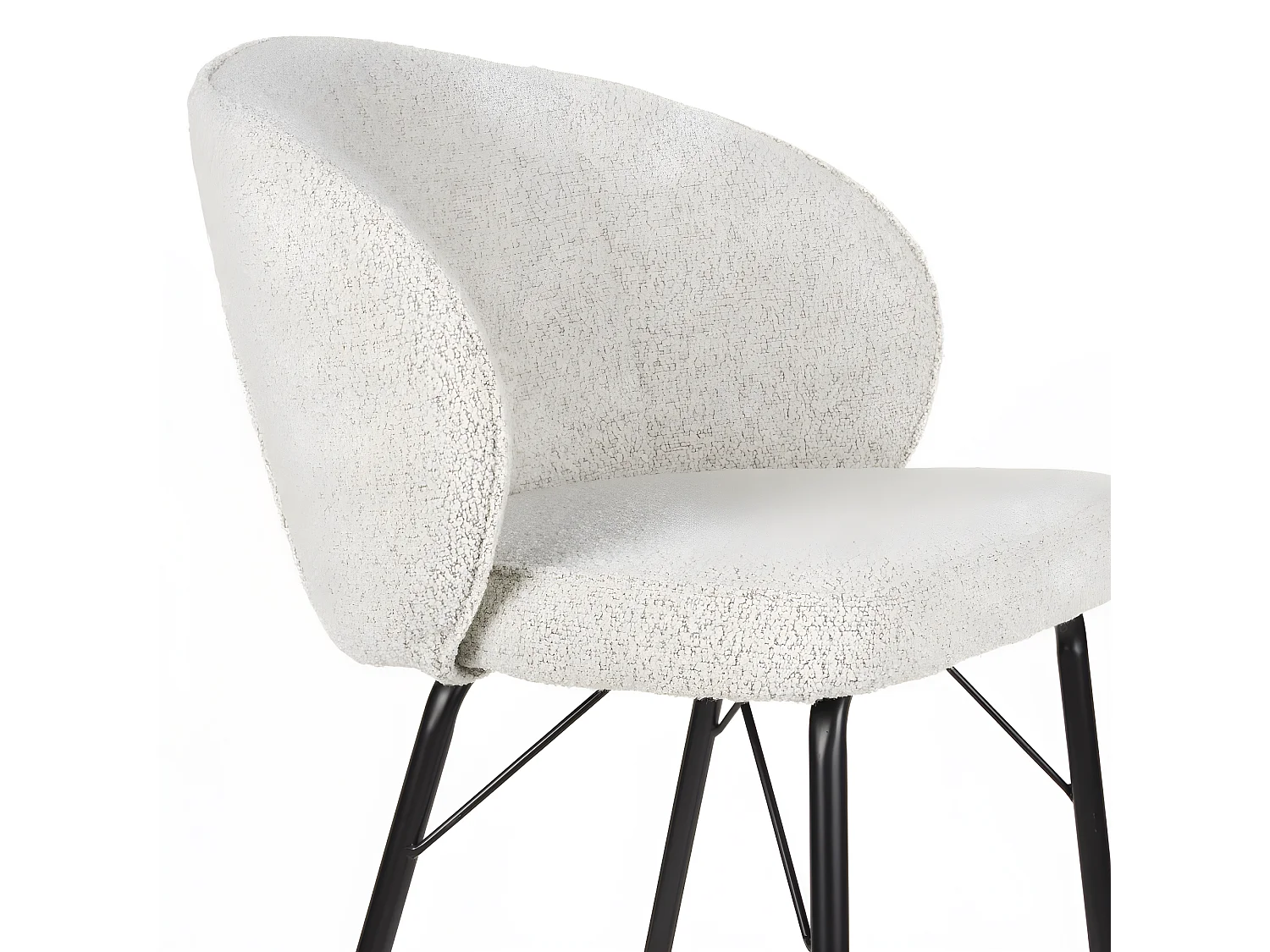 Joa - Lot de 2 tabourets de bar en tissu bouclette et métal H75cm - Écru