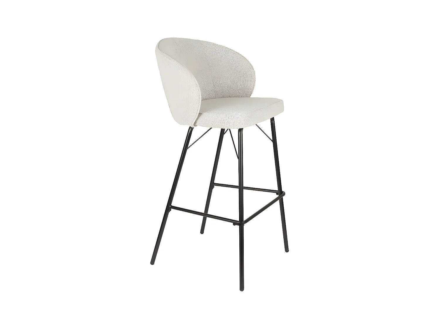 Joa - Lot de 2 tabourets de bar en tissu bouclette et métal H75cm - Écru