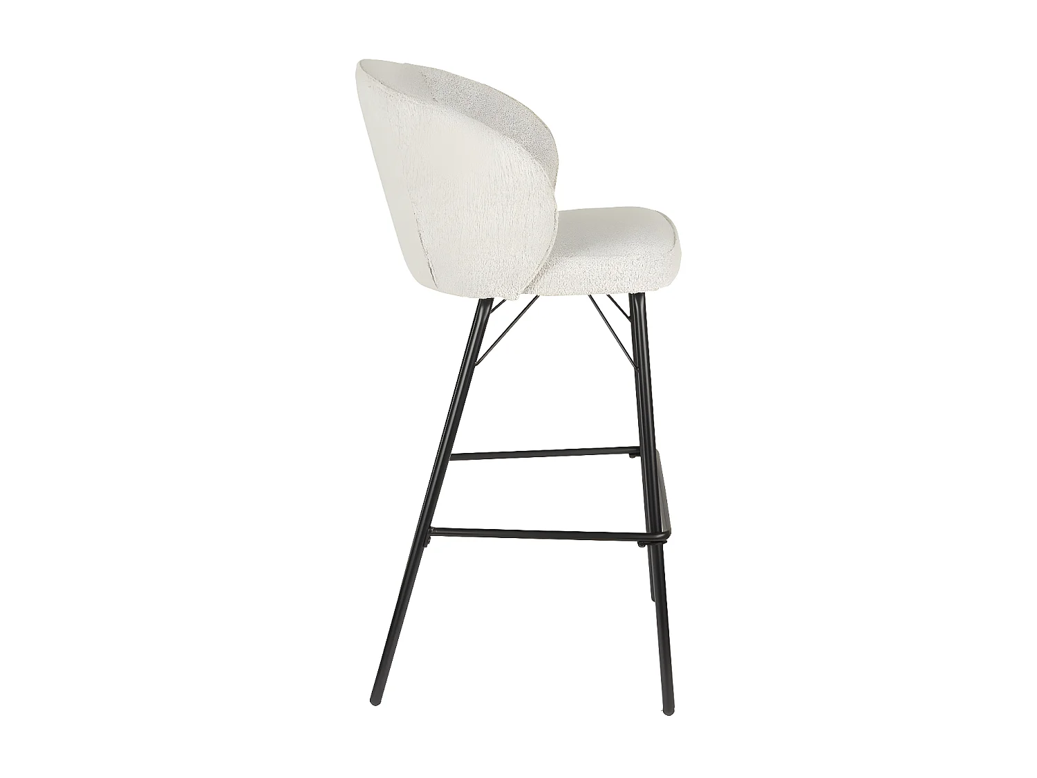 Joa - Lot de 2 tabourets de bar en tissu bouclette et métal H75cm - Écru
