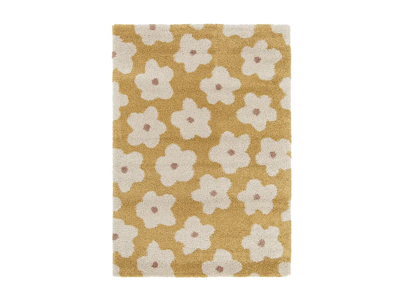 Flora II - Tapis contemporain à motif floral -  Jaune moutarde - 120x170cm