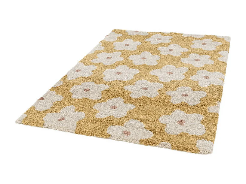 Flora II - Tapis contemporain à motif floral -  Jaune moutarde - 120x170cm