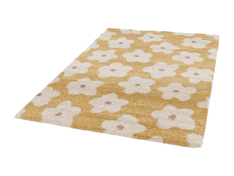 Flora II - Tapis contemporain à motif floral -  Jaune moutarde - 160x230cm