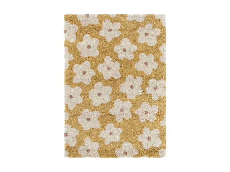 Flora II - Tapis contemporain à motif floral -  Jaune moutarde - 160x230cm
