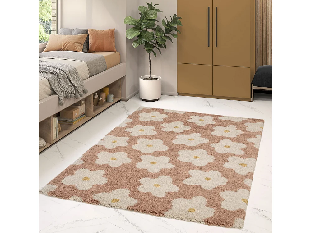 Flora I - Tapis contemporain à motif floral -  Vieux rose - 160x230cm
