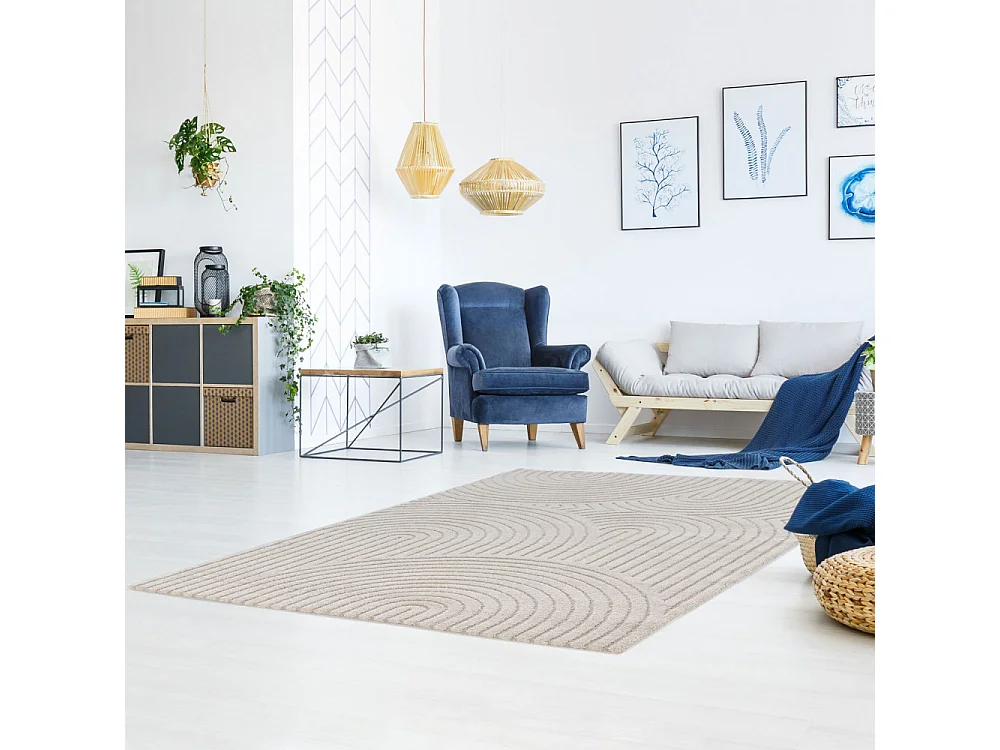 Esteban - Tapis contemporain à motif géométrique -  Beige - 160x230cm