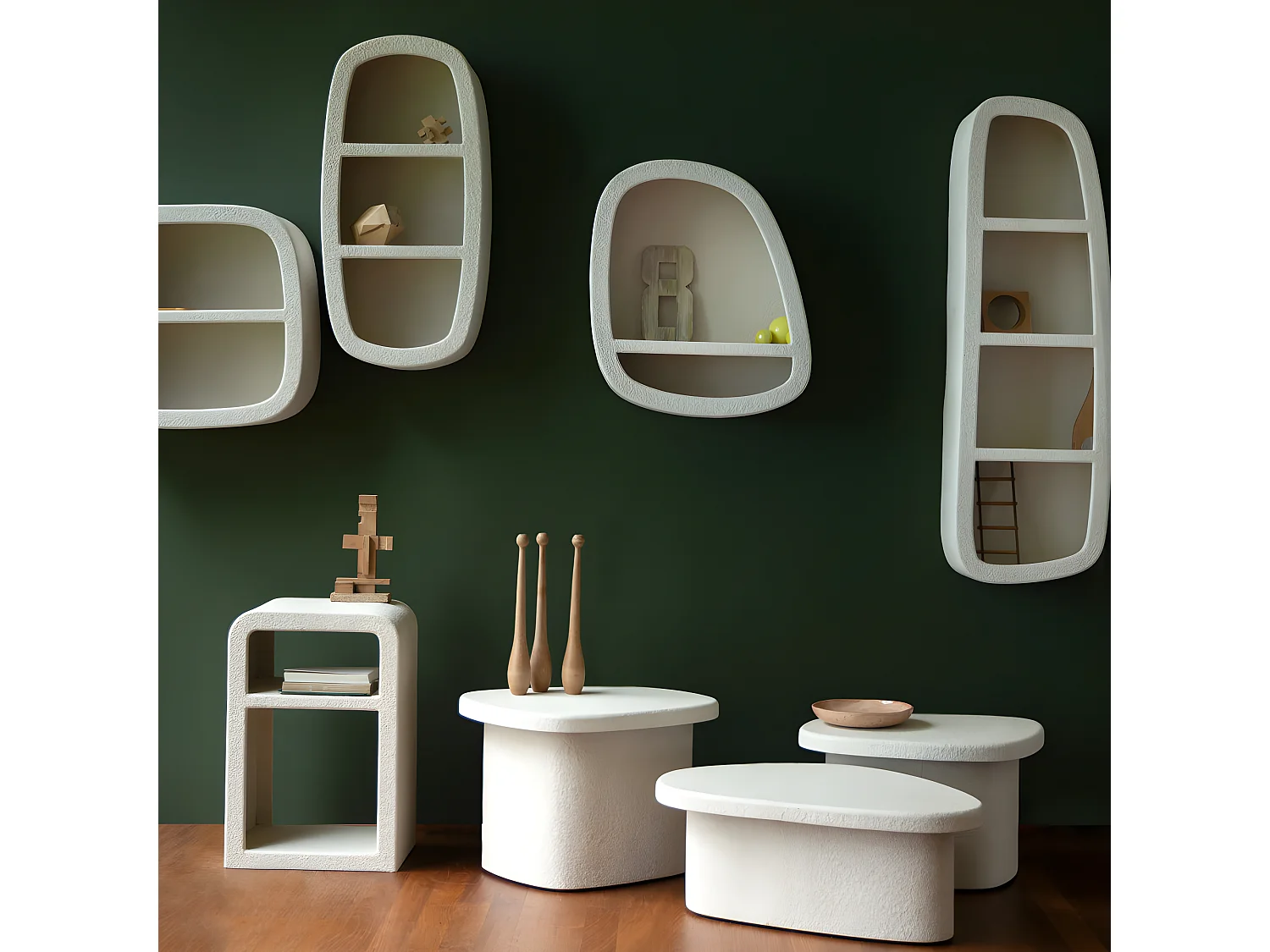 Veda - Table de chevet 2 niches finition marbre recyclé - Ecru